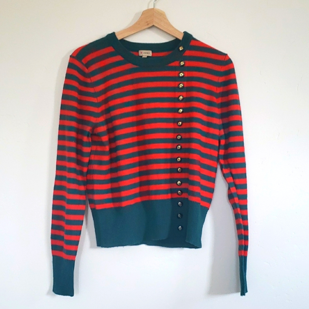 Cremieux Striped Sweater with Button Accents